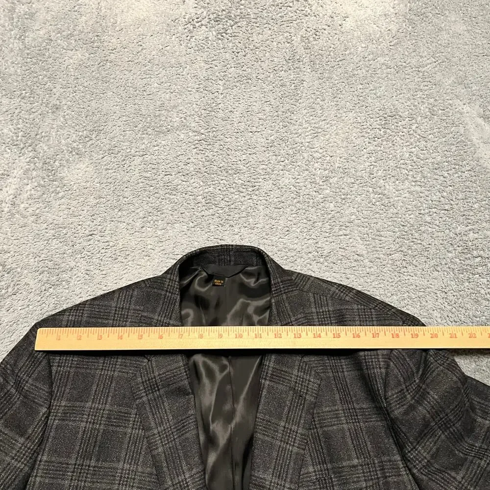 Baroni Blazer Mens 48R Super 150s Gray Plaid Wool Sport Coat Jacket